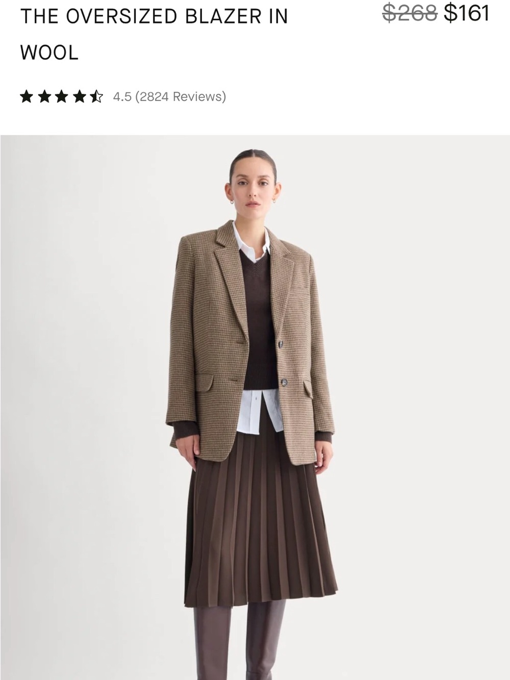 Everlane Oversized Wool Blazer in Brown Houndstooth - Picture 3 of 9